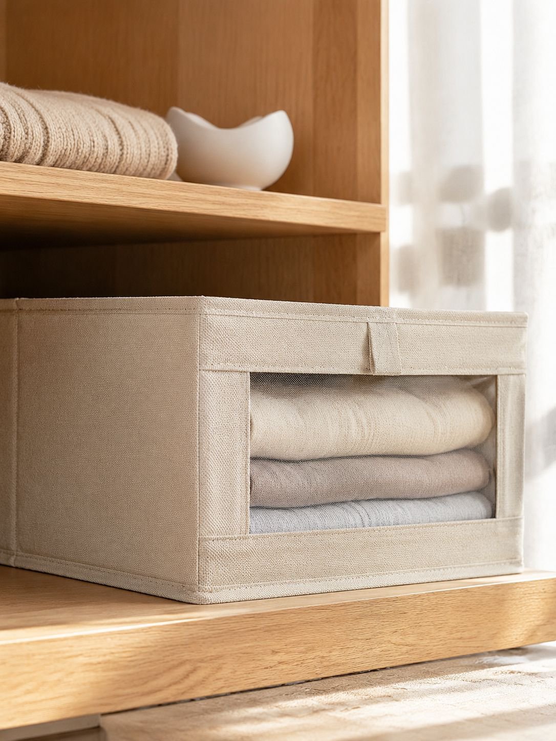 Caja de almacenamiento plegable de algodón y lino para ropa