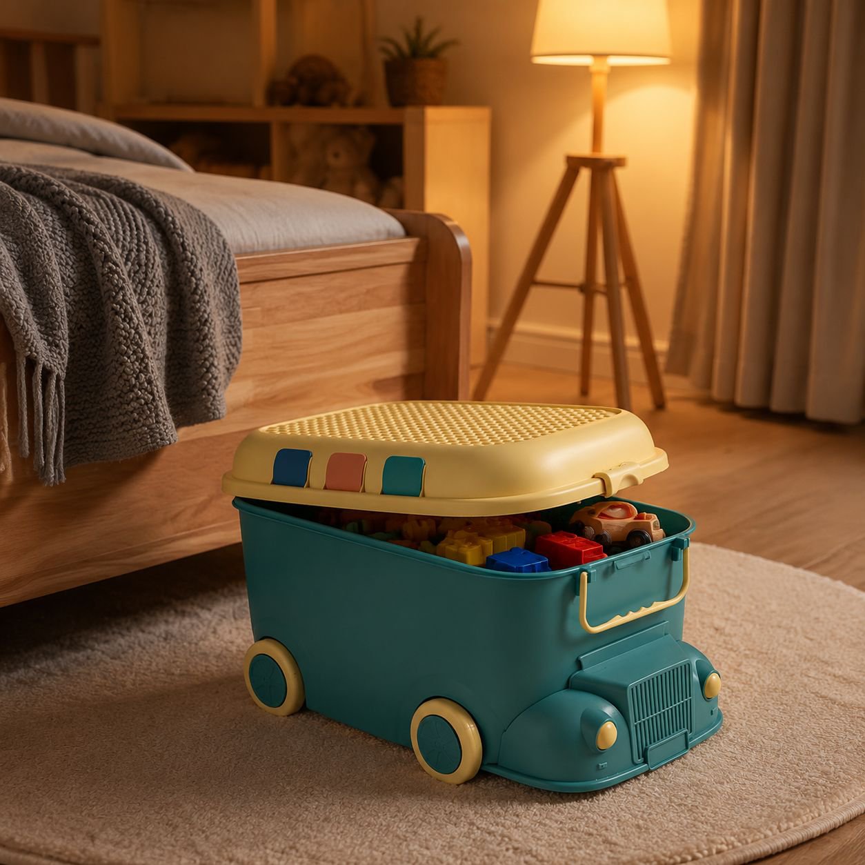 Easy-to-clean kids train-shaped storage container