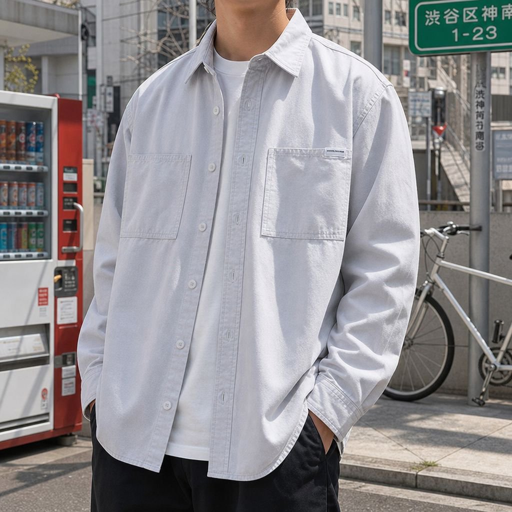 春物ティーン向けカジュアルワークウェア 多機能メンズ長袖シャツ