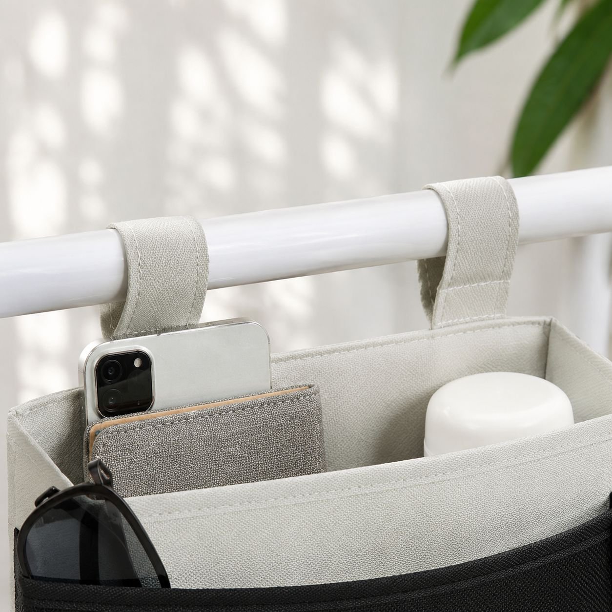 Easy-to-install sofa armrest storage caddy