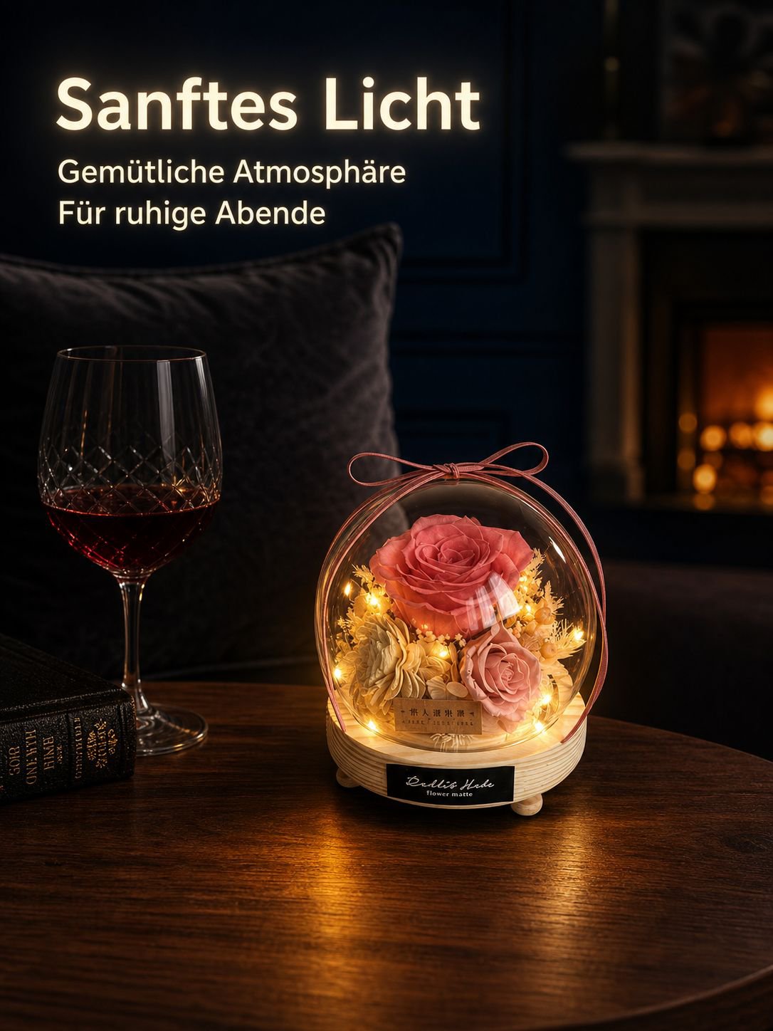 Ewiger Blumenstrauß unter Glashaube