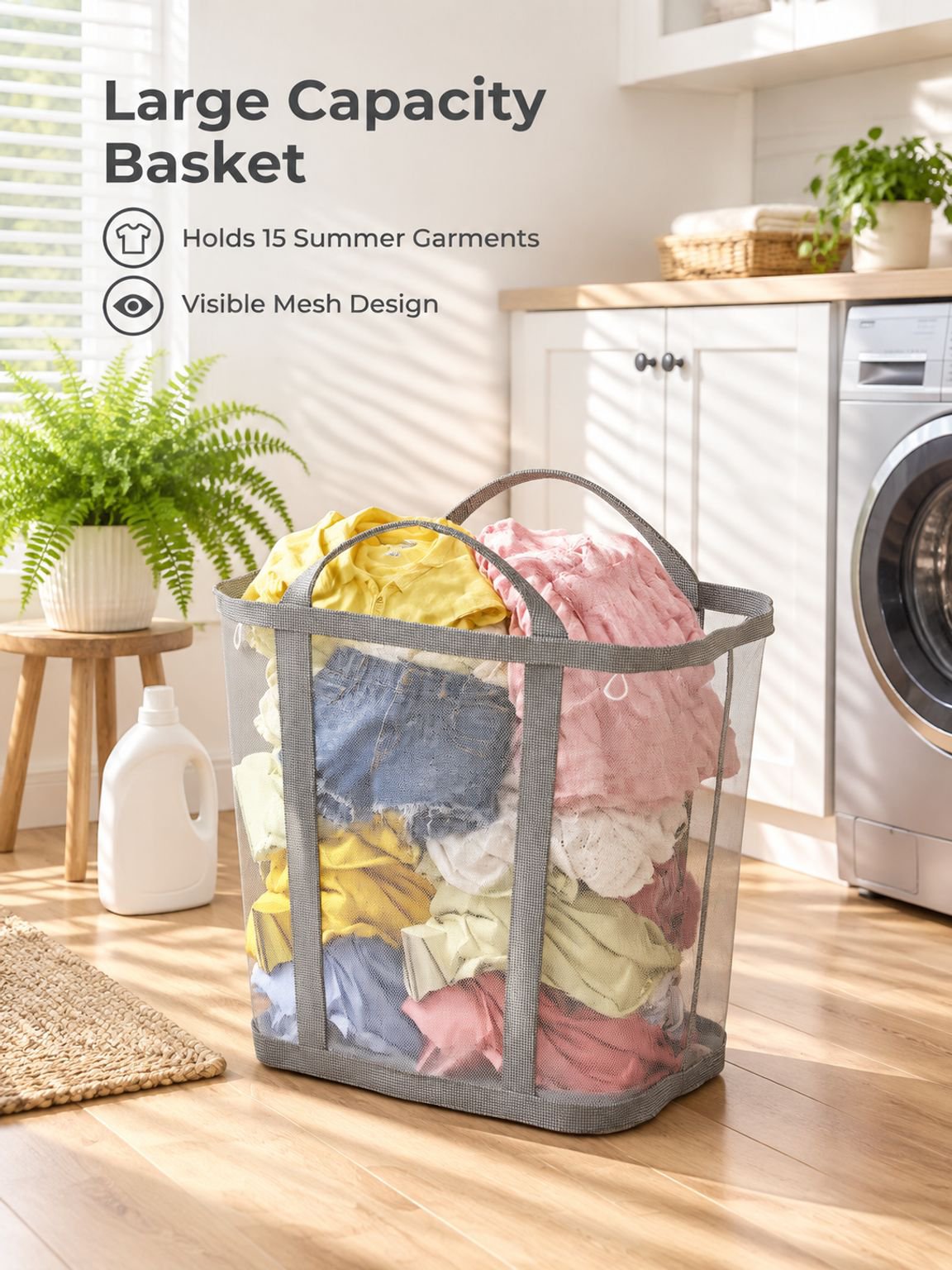 Large capacity foldable storage basket for dirty clothes