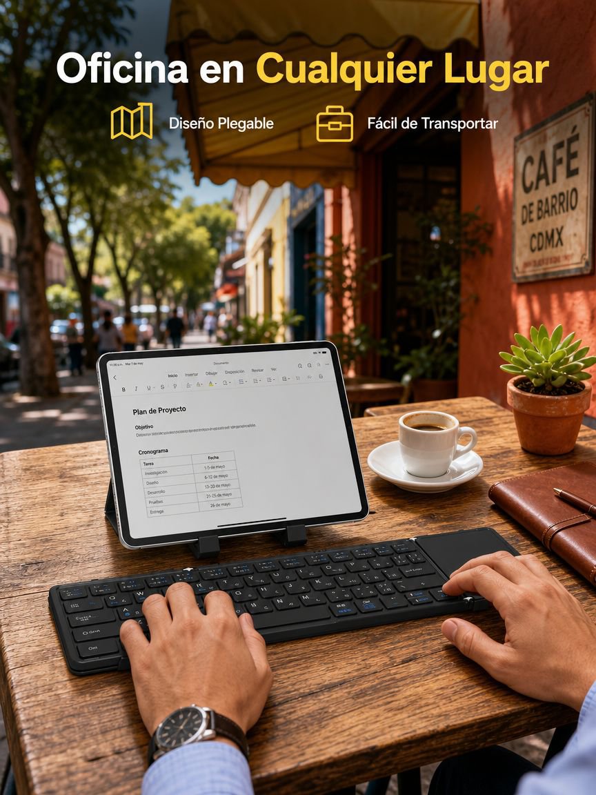 Teclado Bluetooth plegable doble con touchpad, conectable a laptop, tablet y móvil