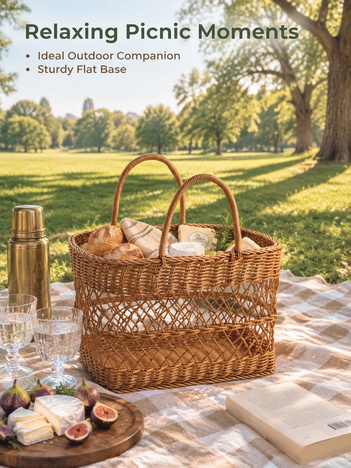 Imitation Rattan Outdoor Picnic Basket, Portable Handheld Shopping Basket