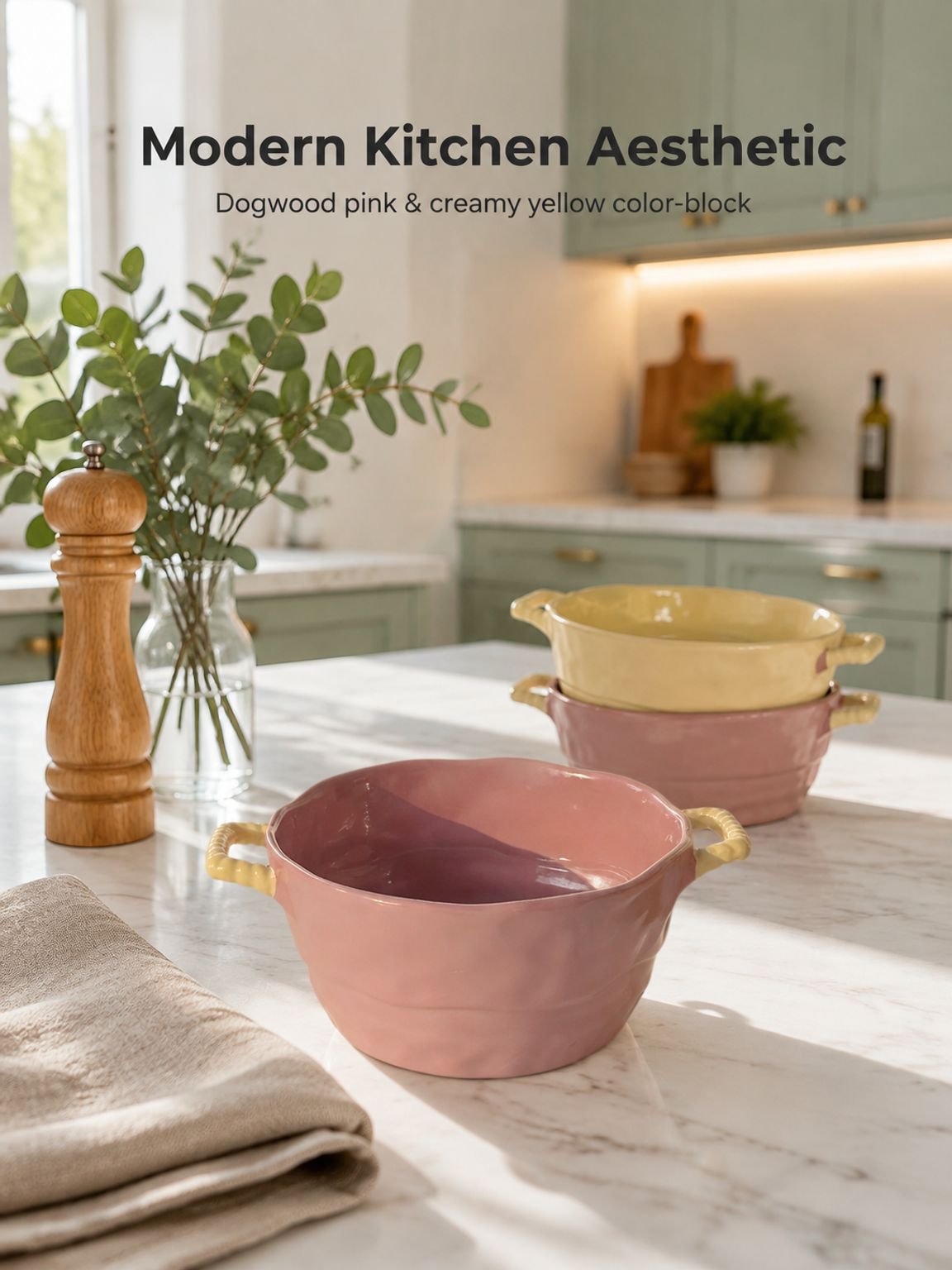 Large ceramic double-handle soup and noodle bowl
