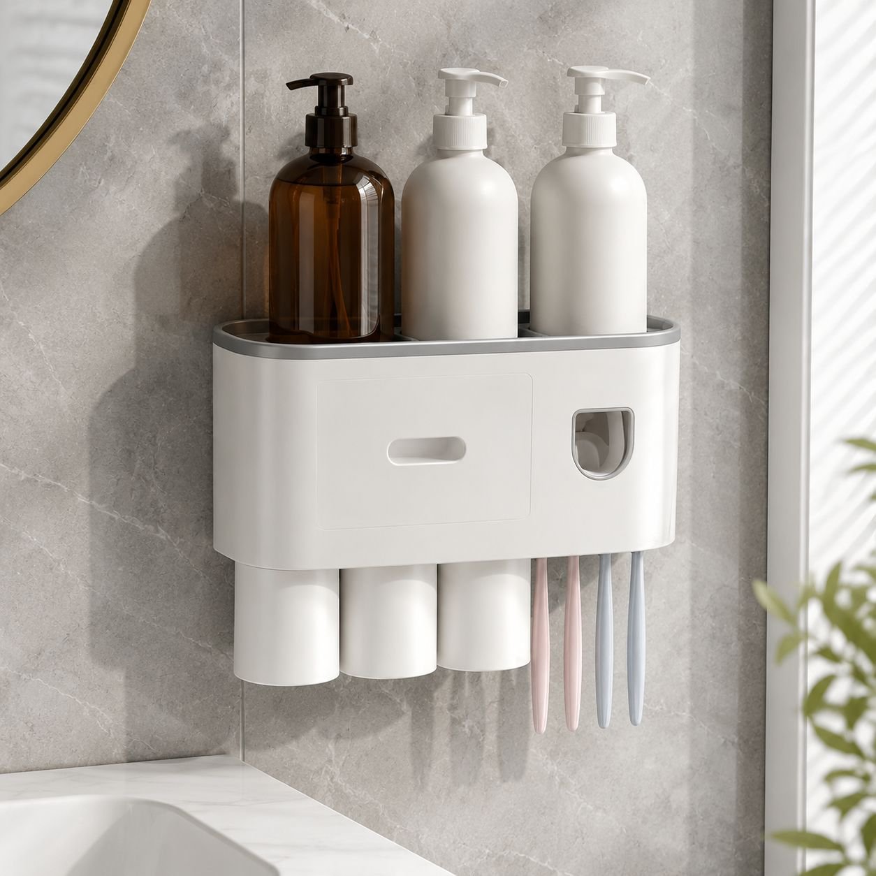 Modern wall-mounted bathroom storage organizer