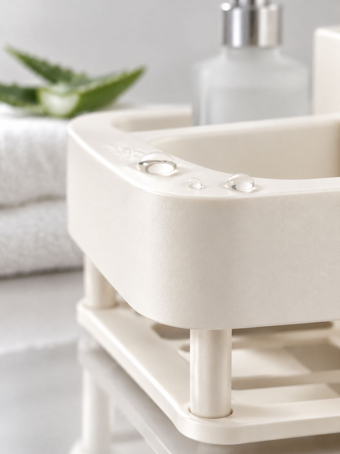 Organizador de baño color crema con ventosa resistente