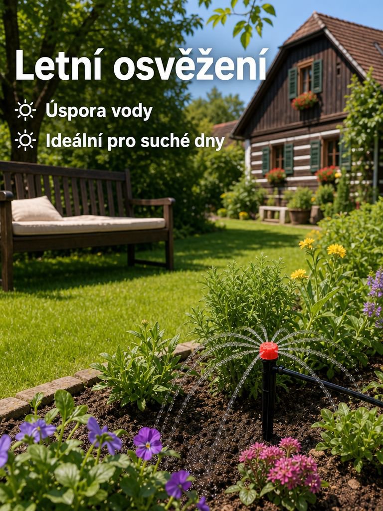 Ukázka plného kruhového postřiku na zahradě