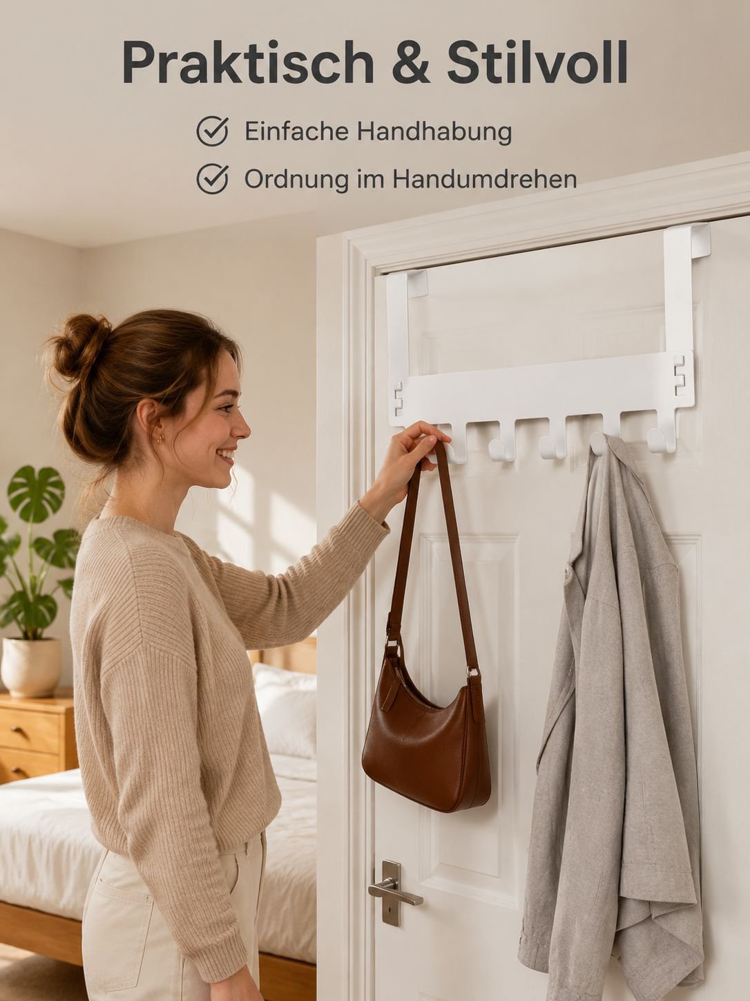 Multifunktionaler Türhaken für das Schlafzimmer, ohne Bohren