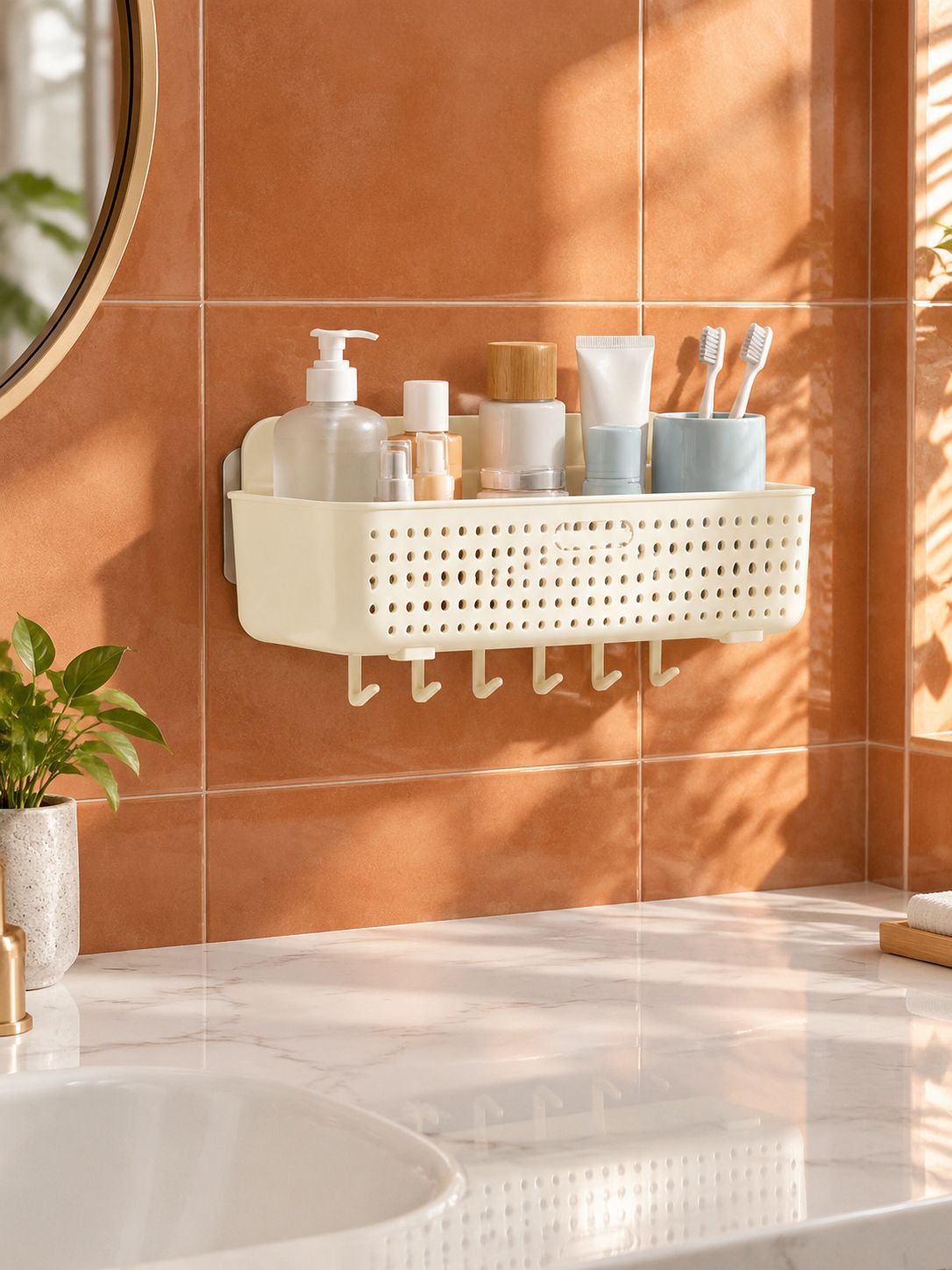 El organizador autoadhesivo ideal para mantener los productos de baño en orden