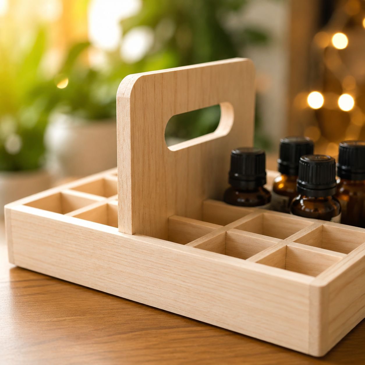 Wooden essential oil storage case with secure latch