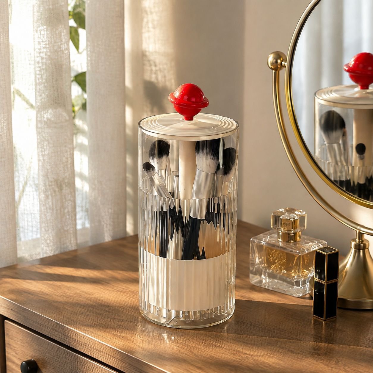 Automatic Lifting Makeup Brush Storage Holder