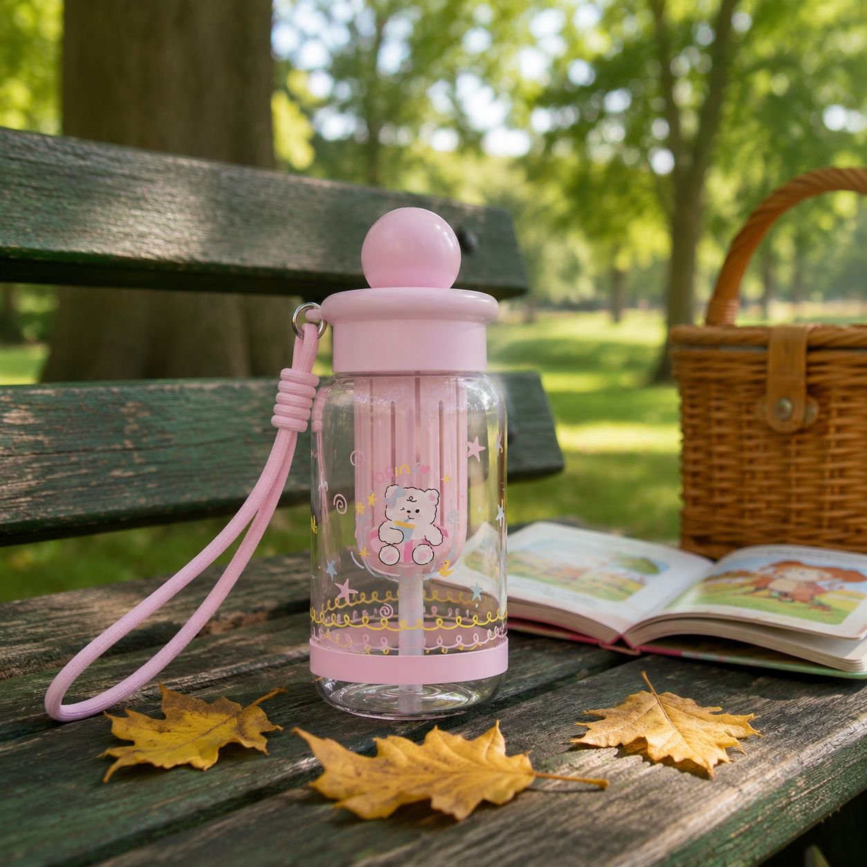 High-value, large-capacity plastic cup, cartoon straw cup for students and children, portable outdoo