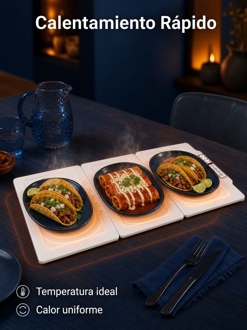Calentador de Platos Multifuncional para Casa, Mesa de Comida Caliente Plegable y Modular