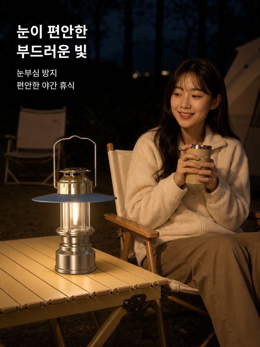 캠핑 텐트 내부 조명 사용 모습