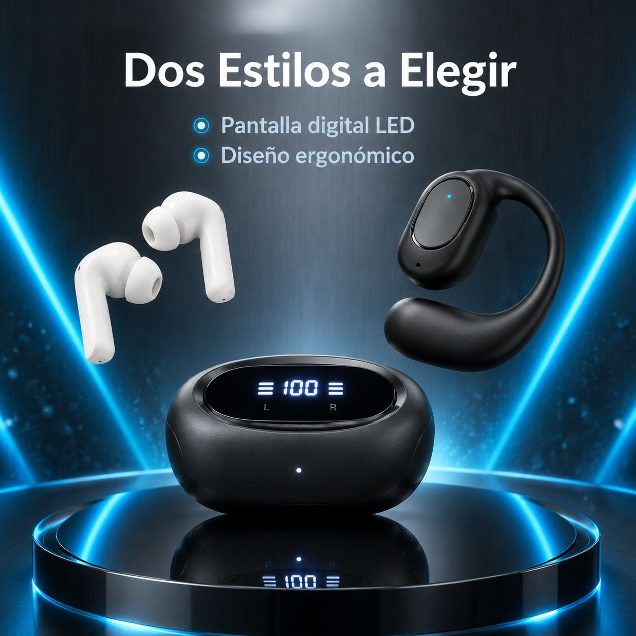 Auriculares deportivos Bluetooth premium con pantalla digital y diseño intrauditivo