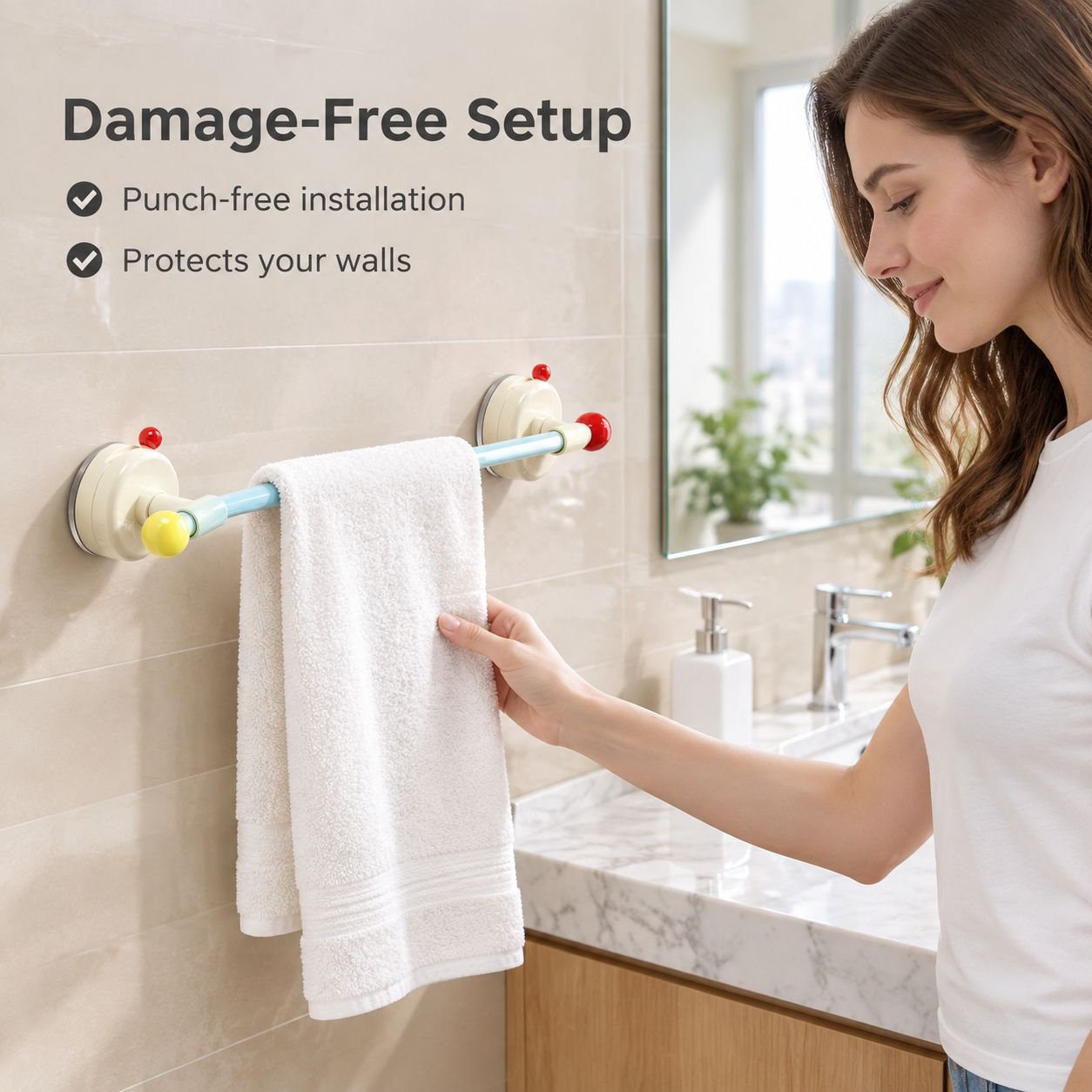 Suction Cup Towel Rack Punch-Free Wall Mounted Bathroom Towel Bar Bath Towel Shelf