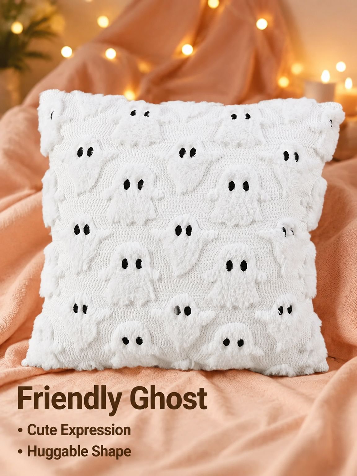 Halloween Pumpkin Ghost Plush Pillow Cover Fun Decor
