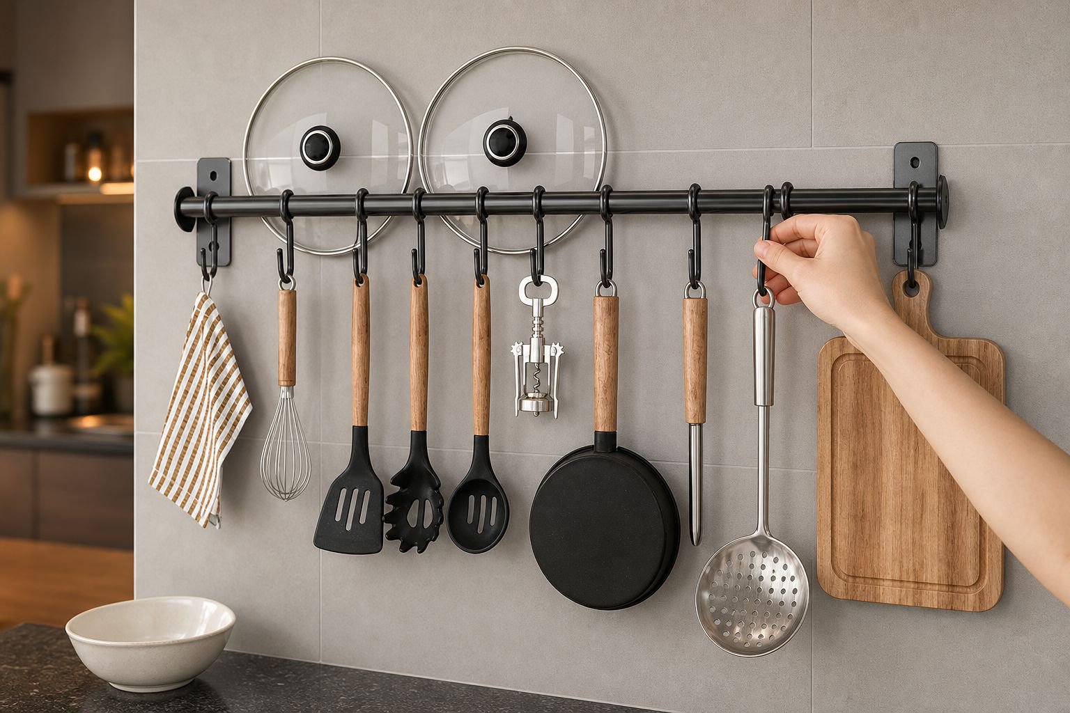 No-drill kitchen hooks, wall-mounted storage racks, spoon hooks, kitchen and bathroom accessories, s
