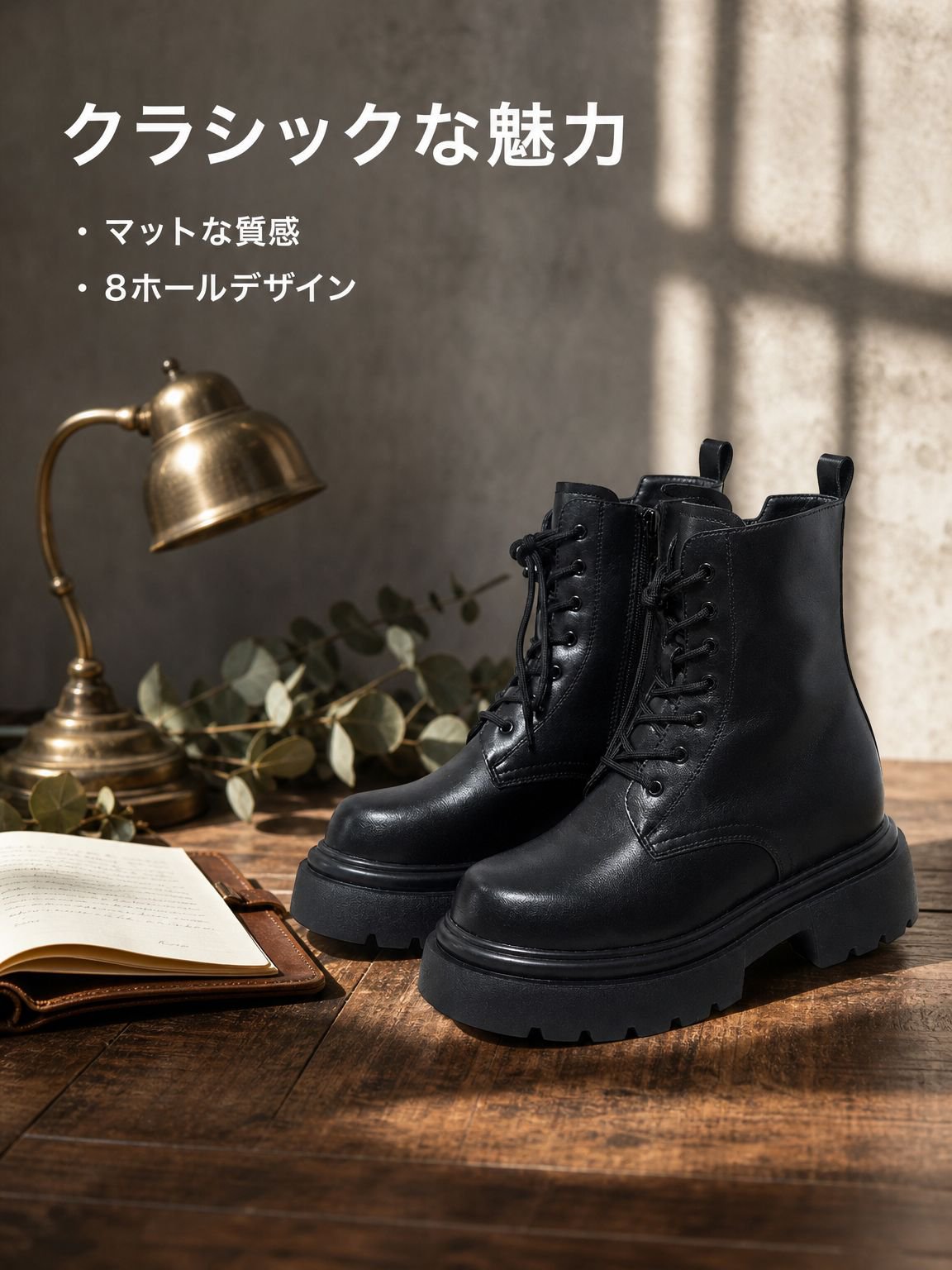 クラシックなブラックミドルカットマーチンブーツ