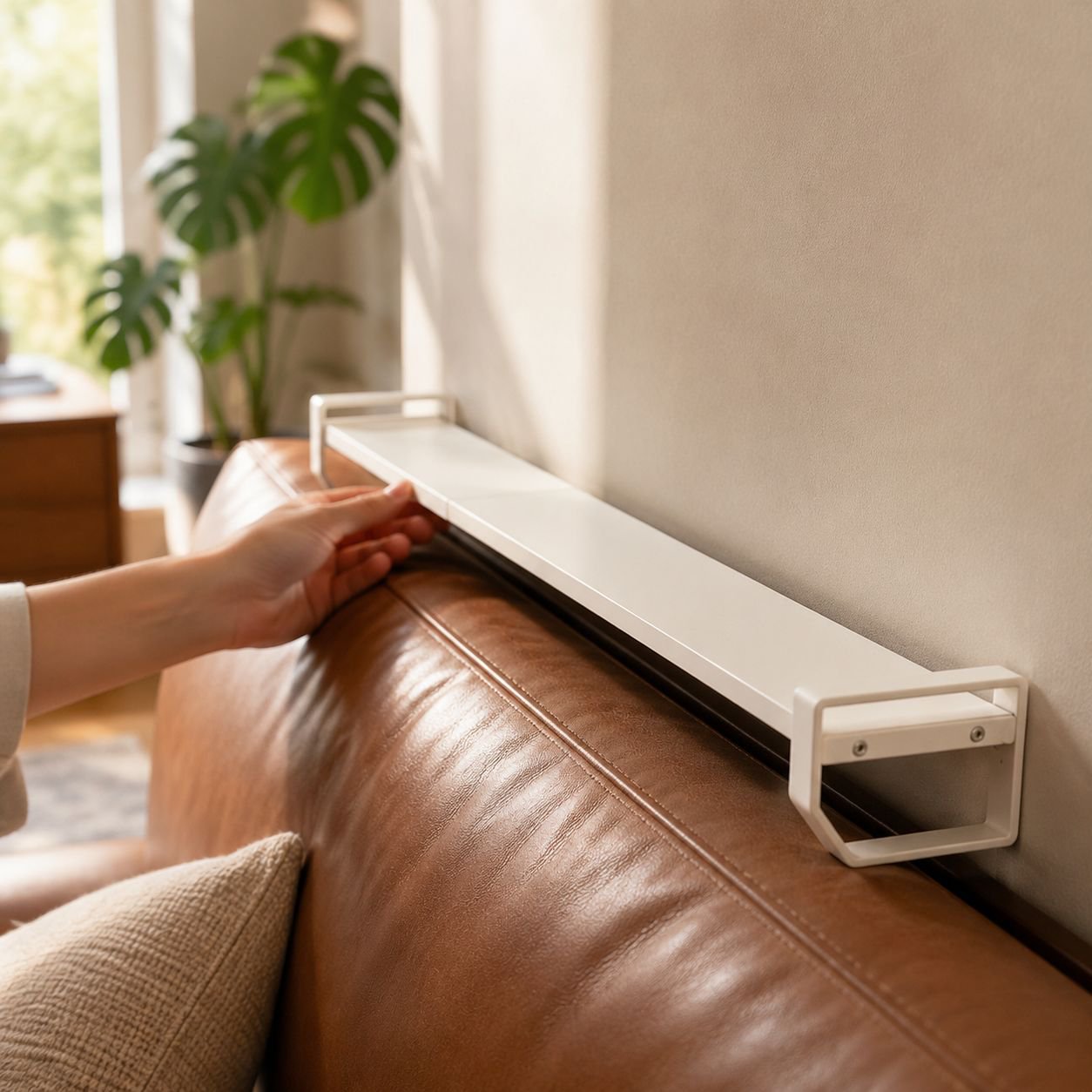Multi-purpose wall shelf in a stylish home office