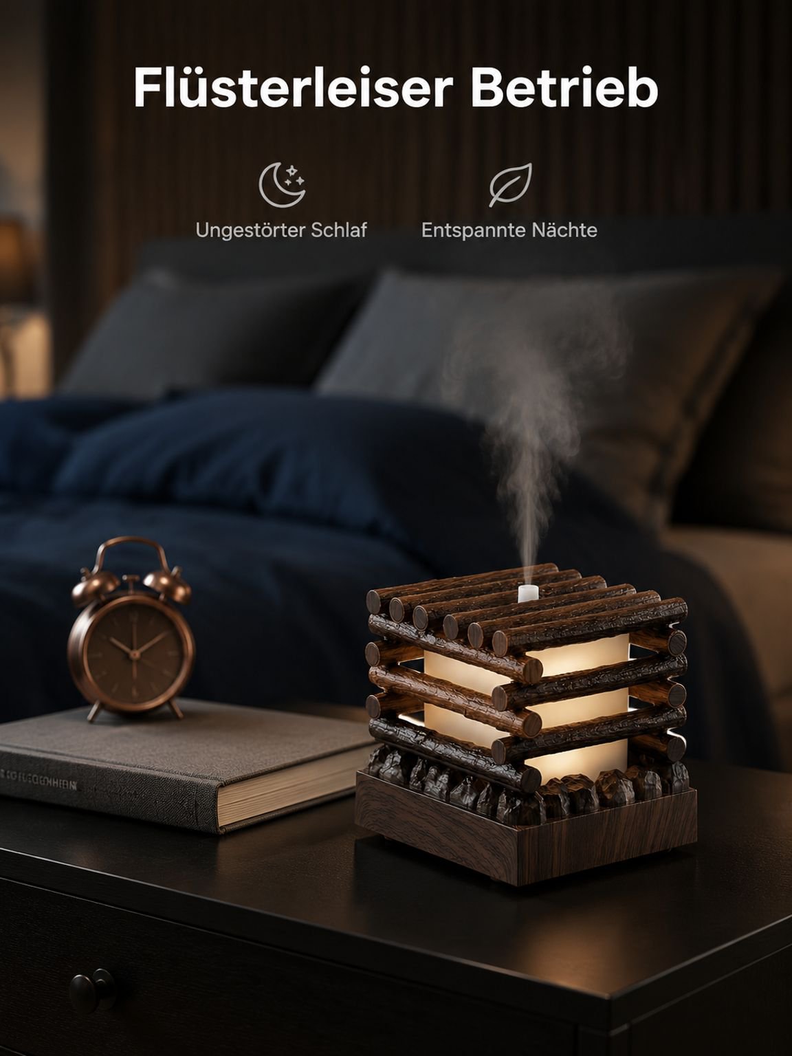 Kreativer Holzhaus-Flammen-Luftbefeuchter, USB-Aromadiffusor für den Schreibtisch