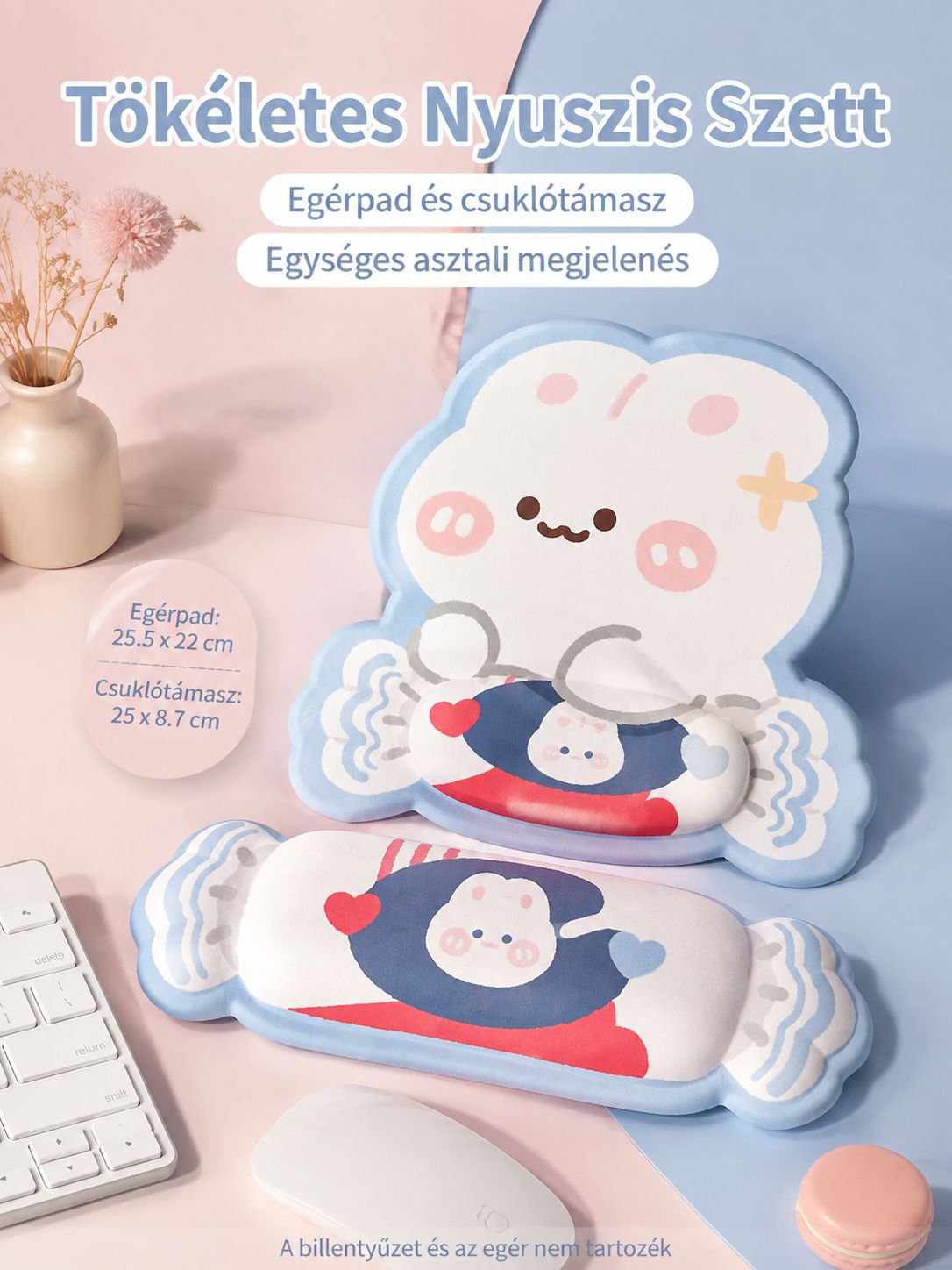 Tejkaramella nyúl egérpad és hosszú csuklótámasz – 2 darabos szett