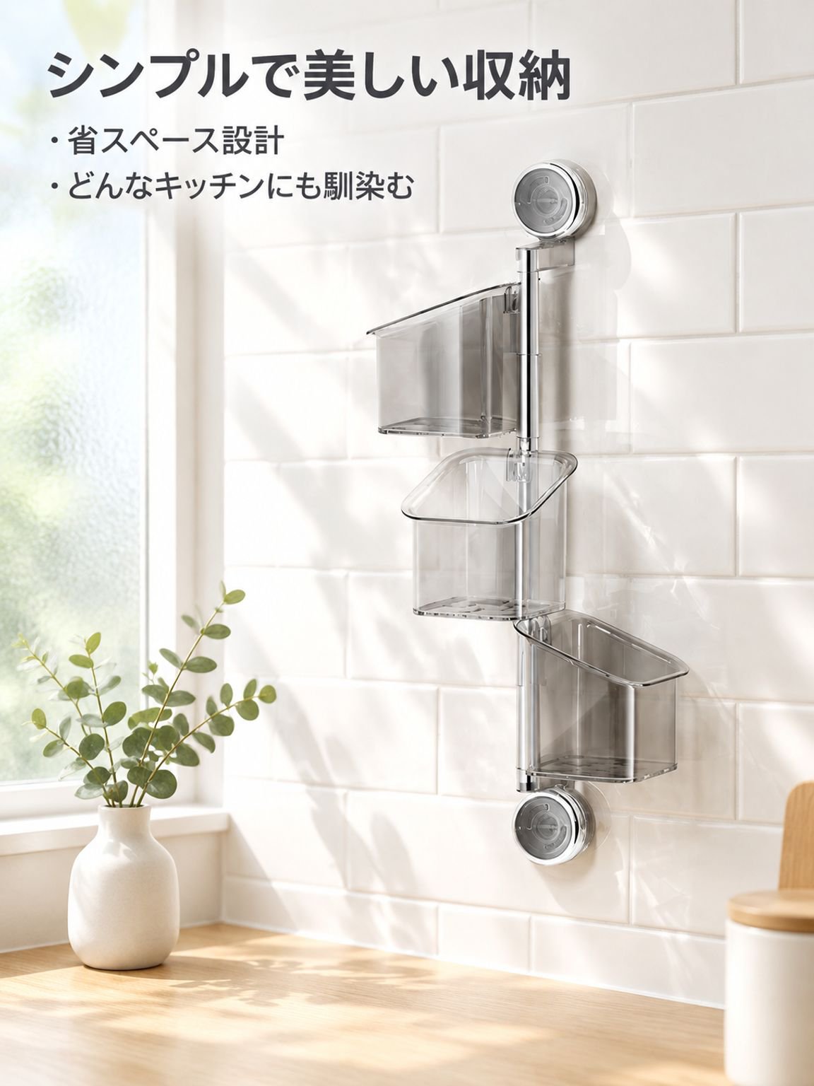 ダブル吸盤収納ボックス葱生姜ニンニク用キッチン回転ラック