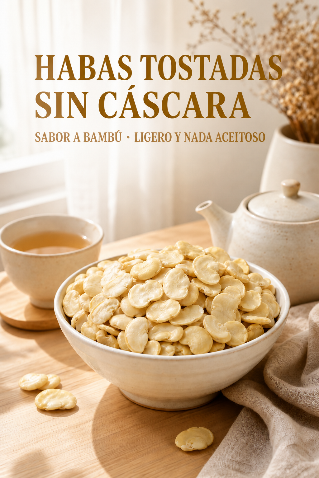 Porción de habas con sal de bambú en un bol