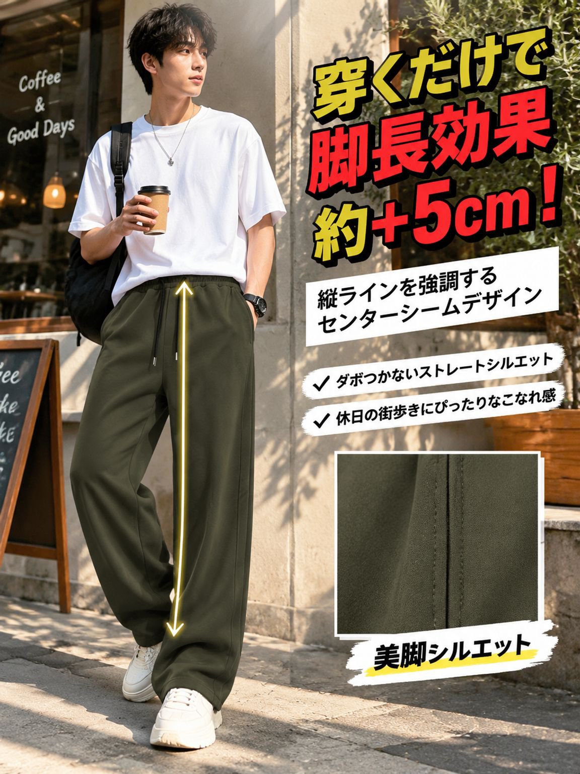 【岡山倉敷・百年伝統純綿】大人の極上美脚イージーワイドパンツ（シワ知らず・静電気防止・形態安定・ゴルフ＆街着シームレス対応）