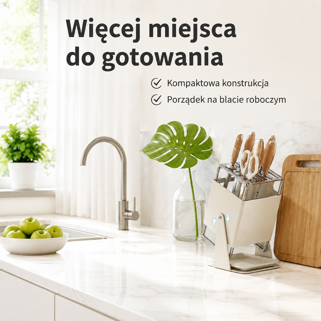 Otwarty, obrotowy stojak na noże do domu