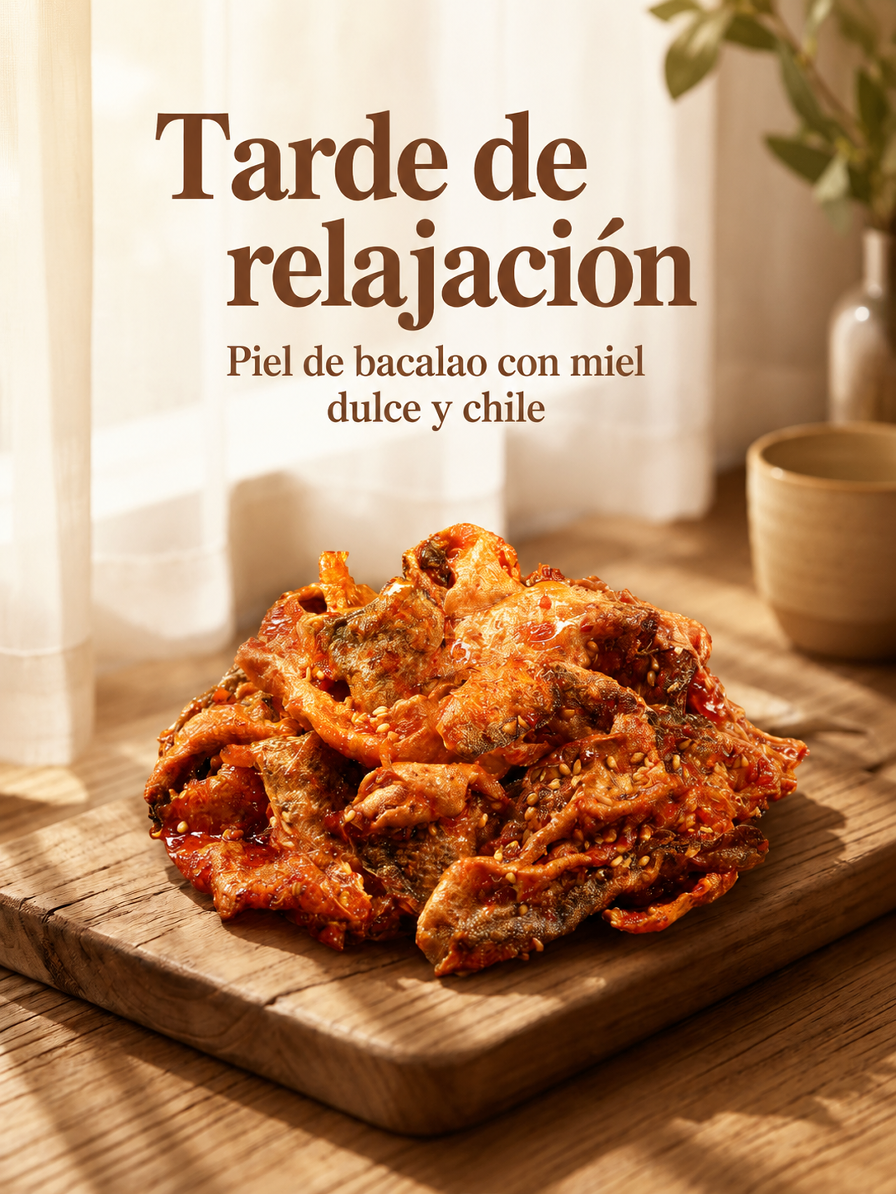 Textura crujiente de piel de bacalao