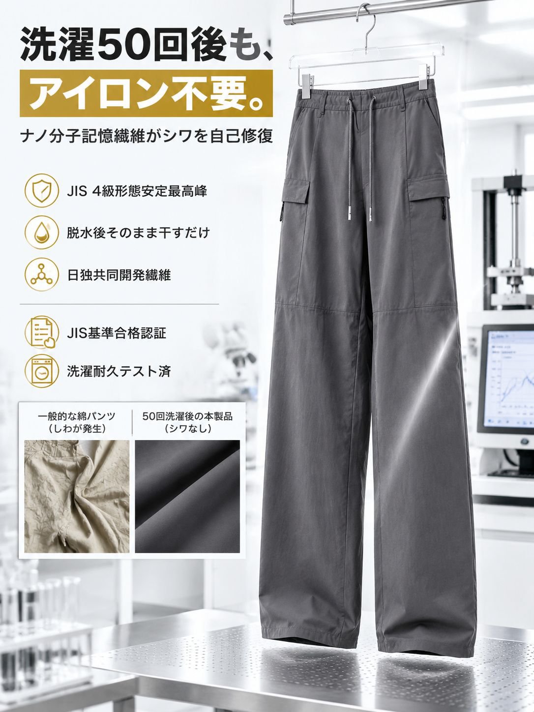 【百年老舗の極み】3D立体ワイドテーパードパンツ メンズ オールシーズン 高密度超長綿100% 形態安定・防シワ イージーケア 多機能6ポケット 美脚シルエット 深呼吸する履き心地 [JIS規格適合]