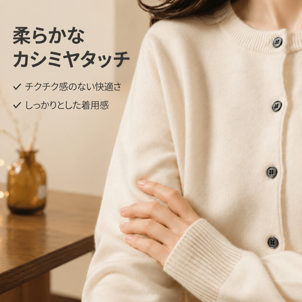 秋の女性用クルーネックニットカーディガン