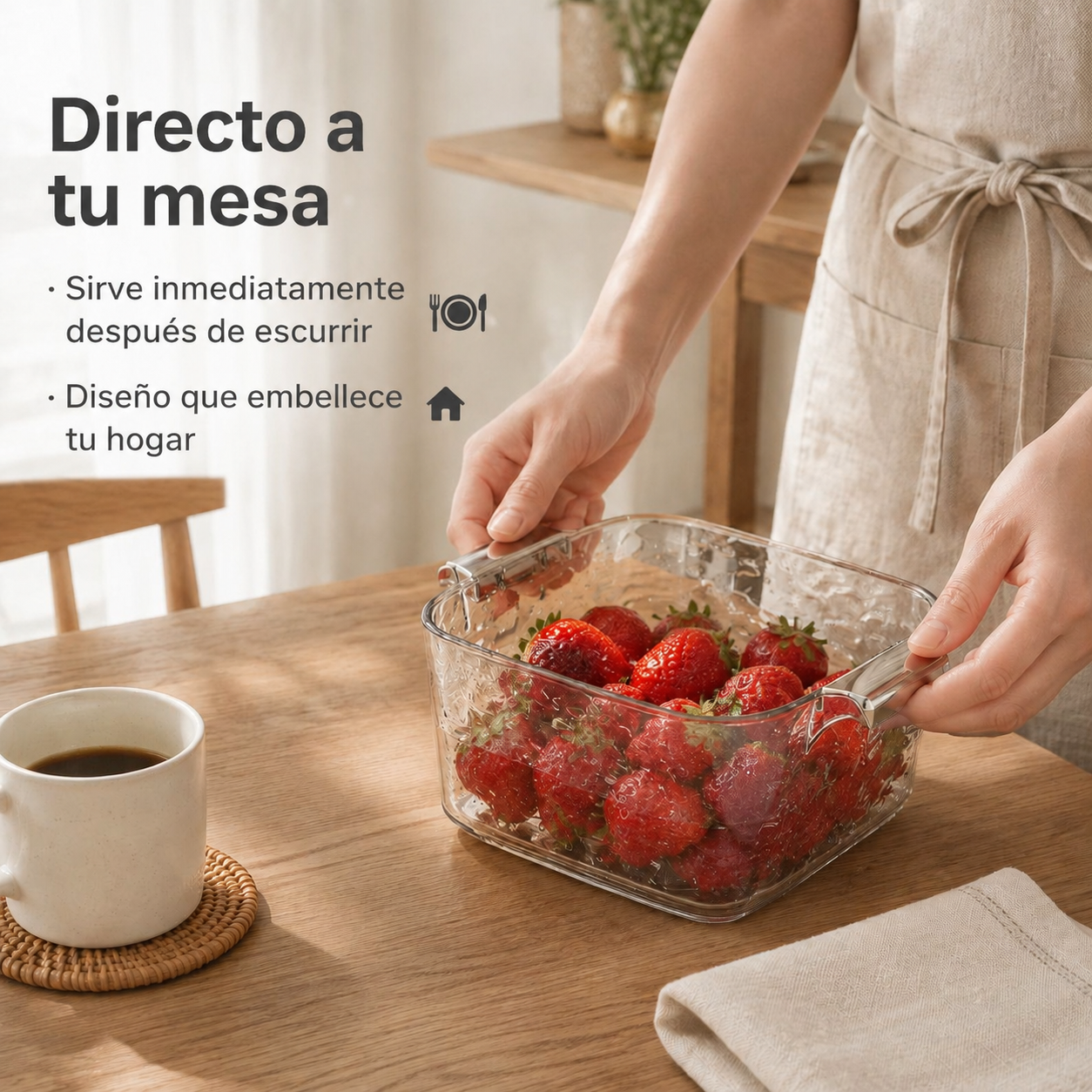 Escurridor de cocina 2 en 1 y recipiente para lavar verduras