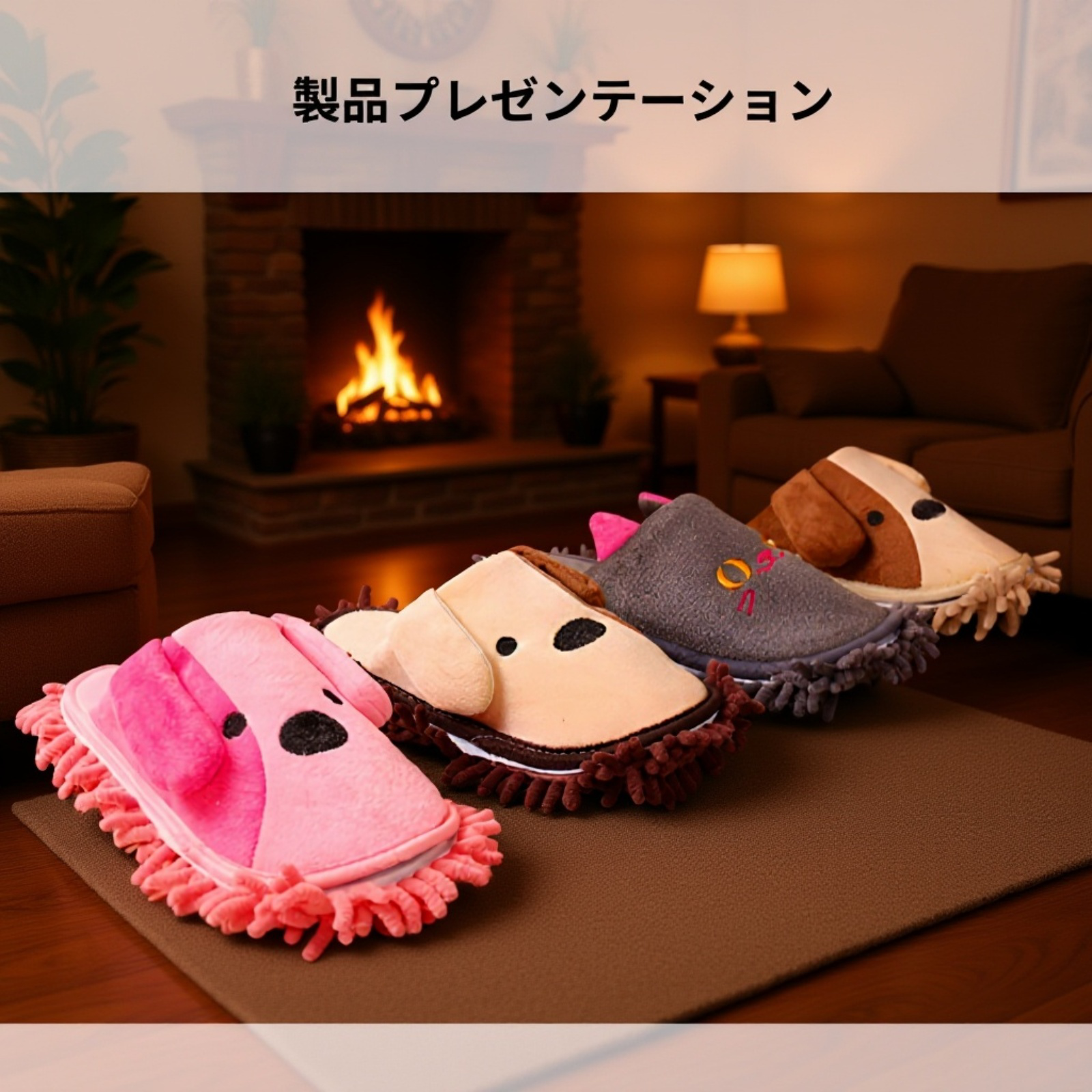 かわいいモップスリッパ 冬用室内 キッチン掃除 拆洗可能 静音 家庭用