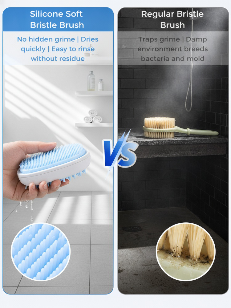 Easy to clean silicone bath brush with water