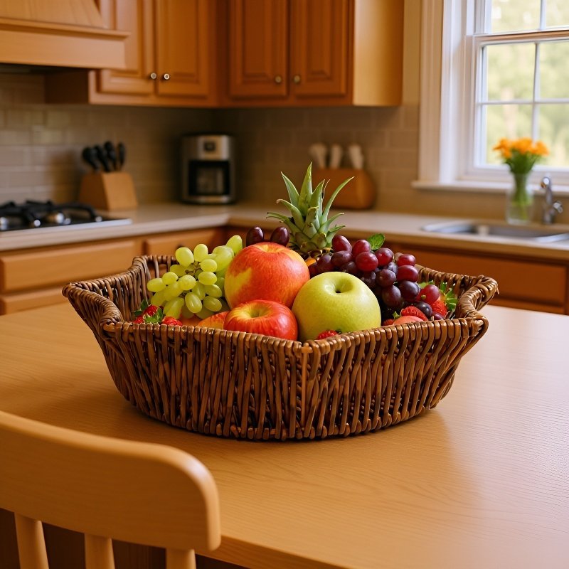 octagonal rattan kitchen storage basket