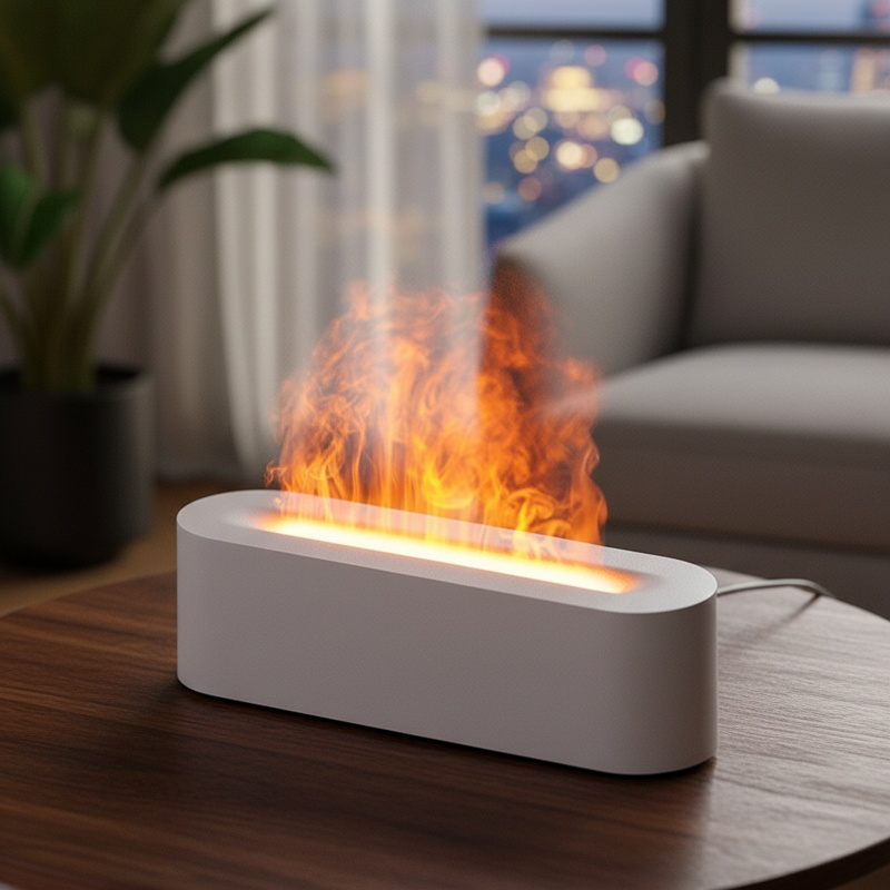 Humidificateur et diffuseur d'arômes à flamme colorée USB
