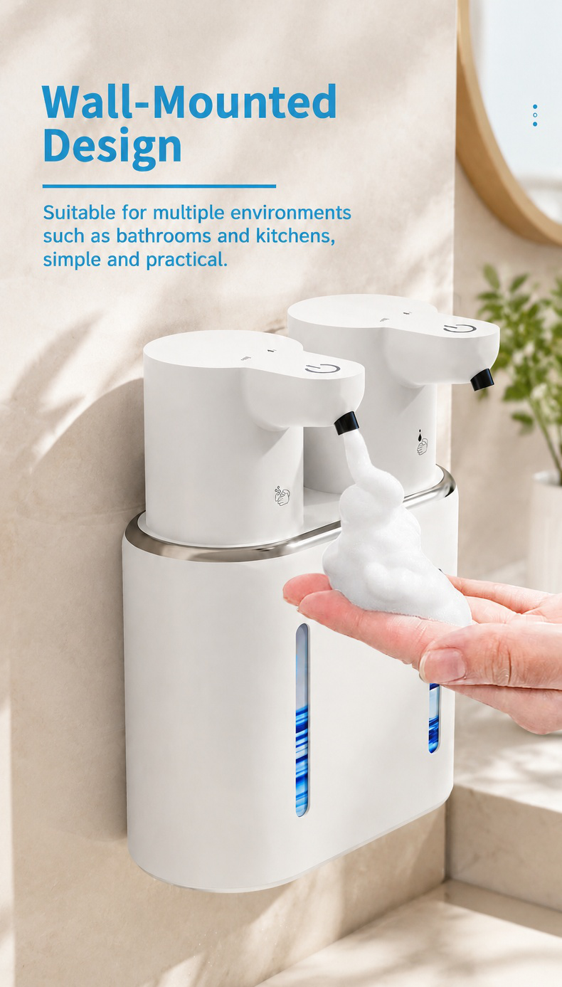 Automatic wall-mounted sanitizer dispenser in school hallway