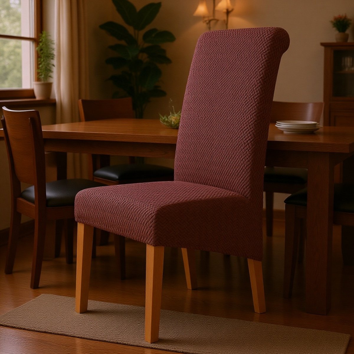 Chaise de salle à manger en tissu jacquard extensible, dossier haut, pour hôtel