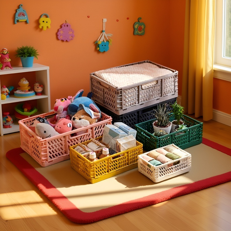 Caja de almacenamiento plegable de plástico utilizada en la organización del hogar