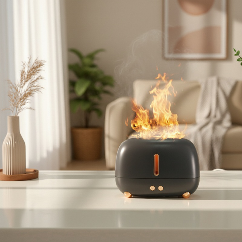 Humidificateur et diffuseur d'arômes à flamme colorée USB