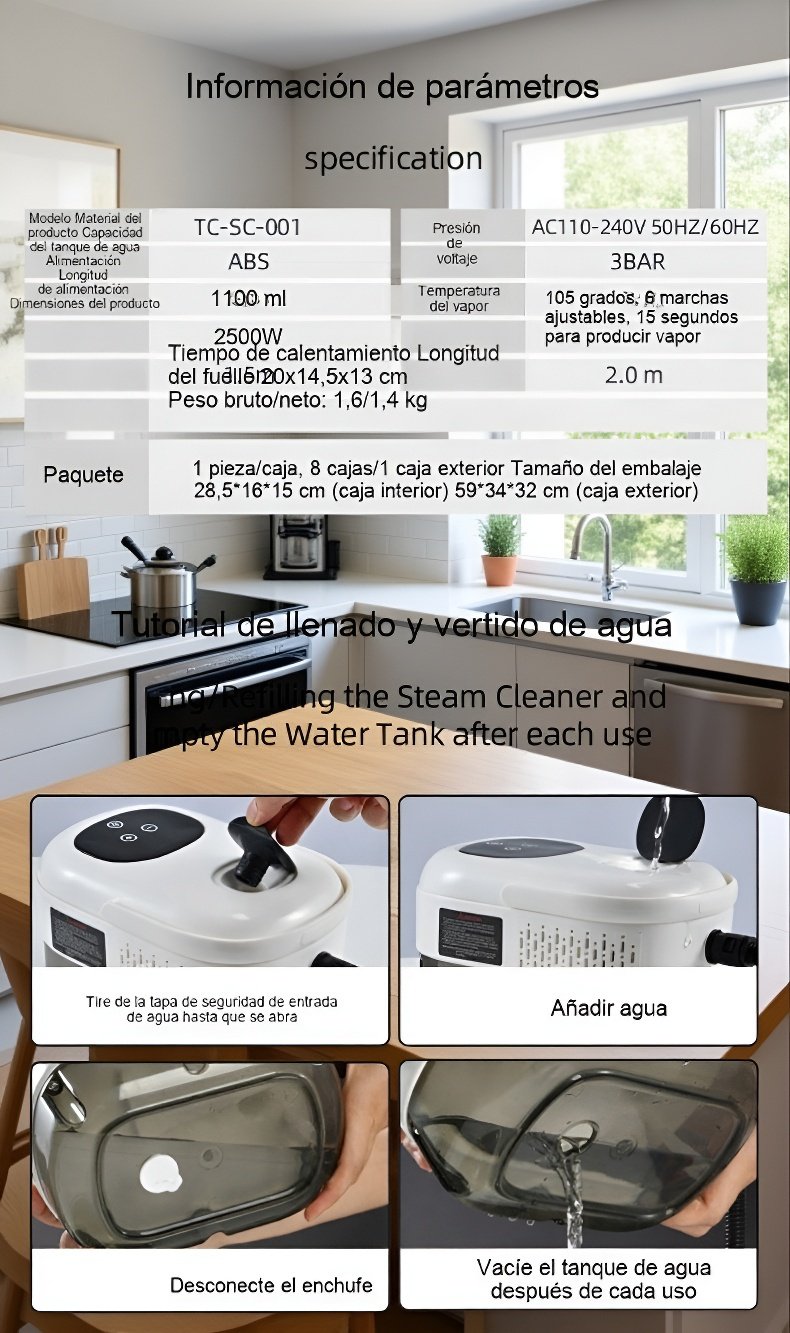 Accesorios incluidos en la máquina de limpieza a vapor