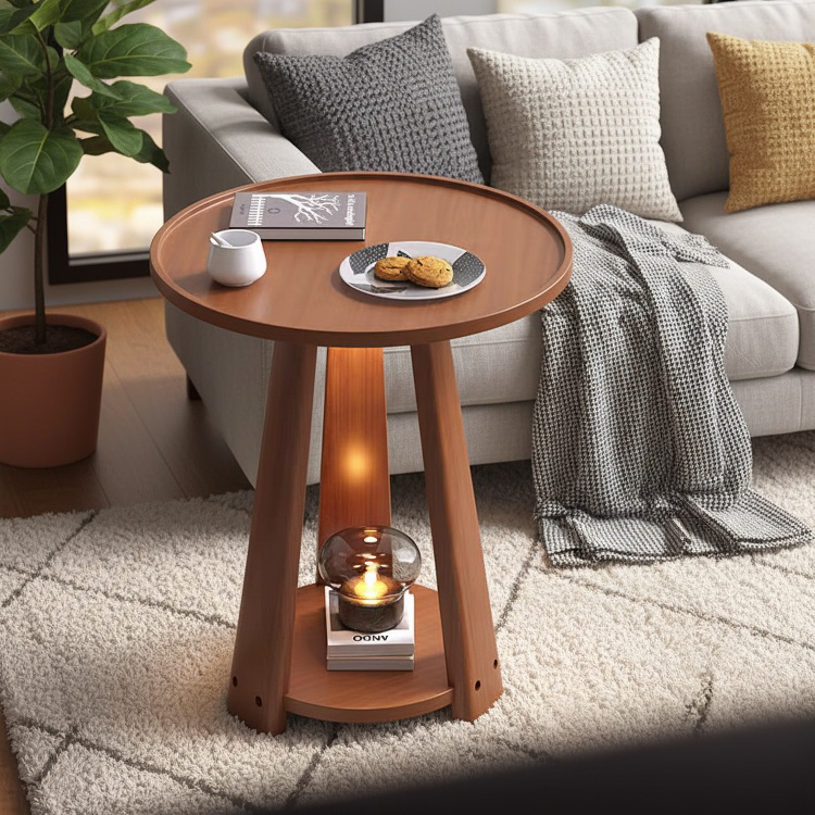 Solid Wood Small Round Sofa Side Table