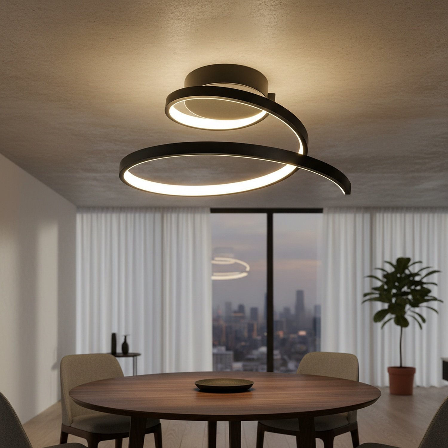 Schlichte LED-Deckenlampe an weißer Zimmerdecke