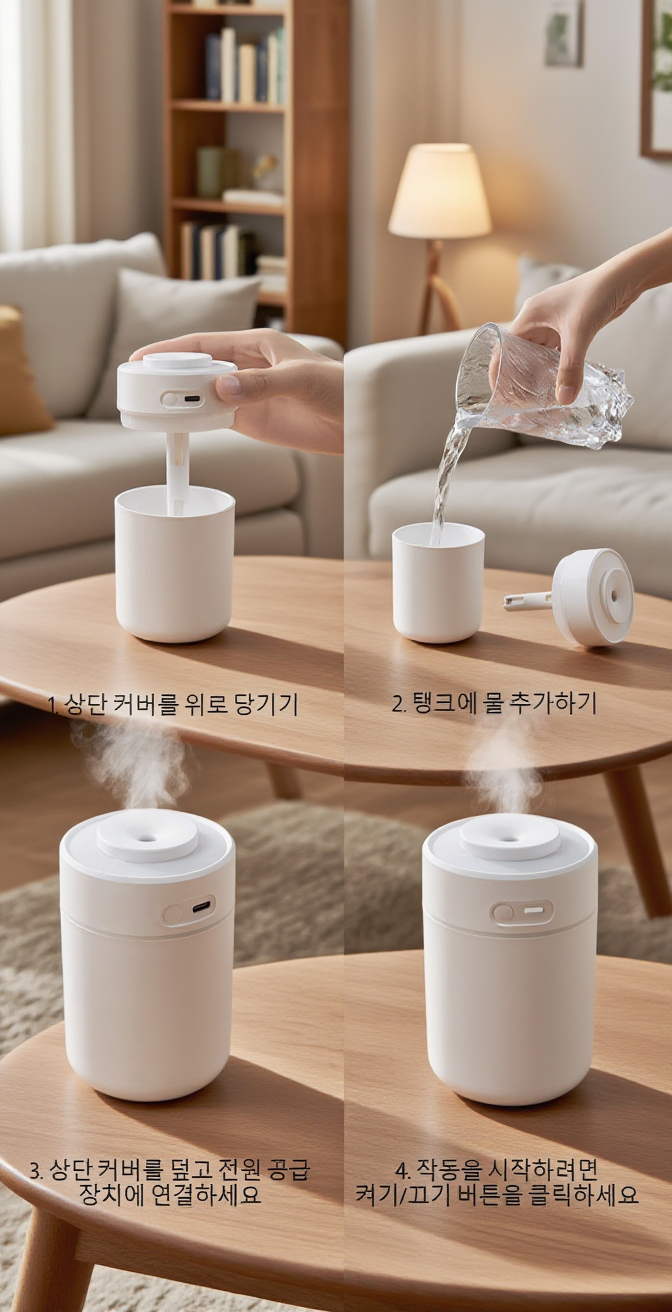 실내에서 사용되는 소형 가습기 활용 예시