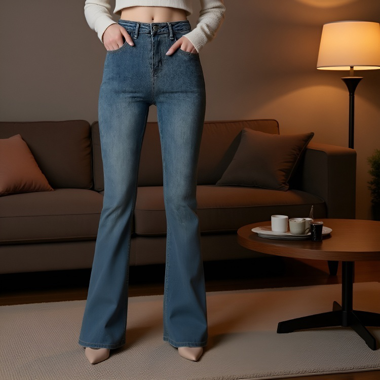 여성 하이웨스트 조거 스판 슬림핏 데님 팬츠 봄 퍼플레어 데님 팬츠