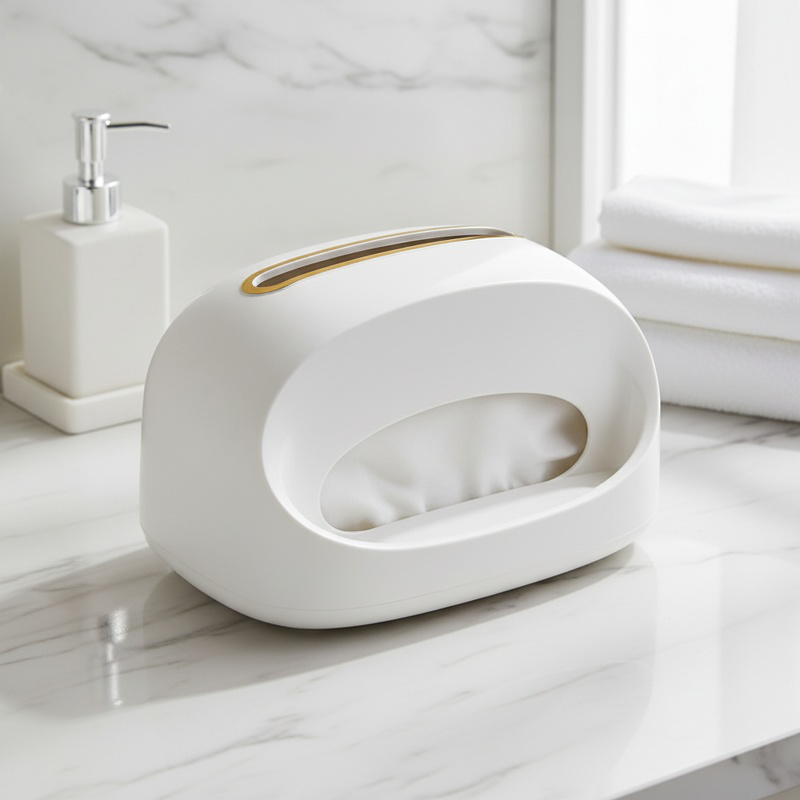 Cream color tissue storage box with drawer in living room