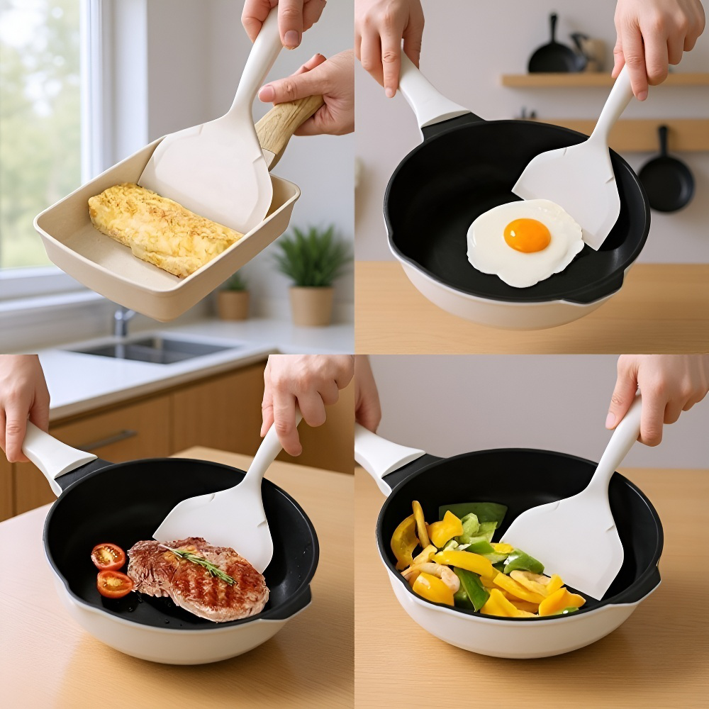 二色ワイド口ノンスティックシリコンヘラ・幅広玉子焼き用ターナー